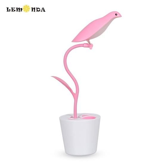 Picture of LEMONDA Bird Shape Rechargeable LED USB Table Light with Pen Holder - Rose